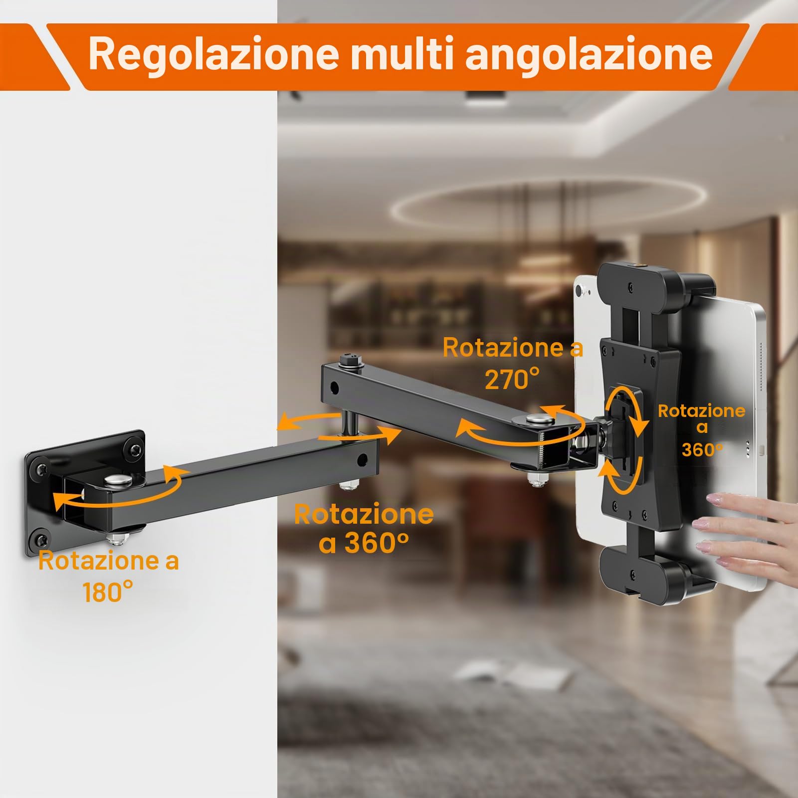 Tendak Supporto da Parete per Tablet, Supporto Muro Tablet Lunghezza Estendibile è di 10-43 cm, in Lega di Alluminio, Porta Tablet da Muro per Tutti Smartphone e Tablet da 4,7-13,5 Pollici