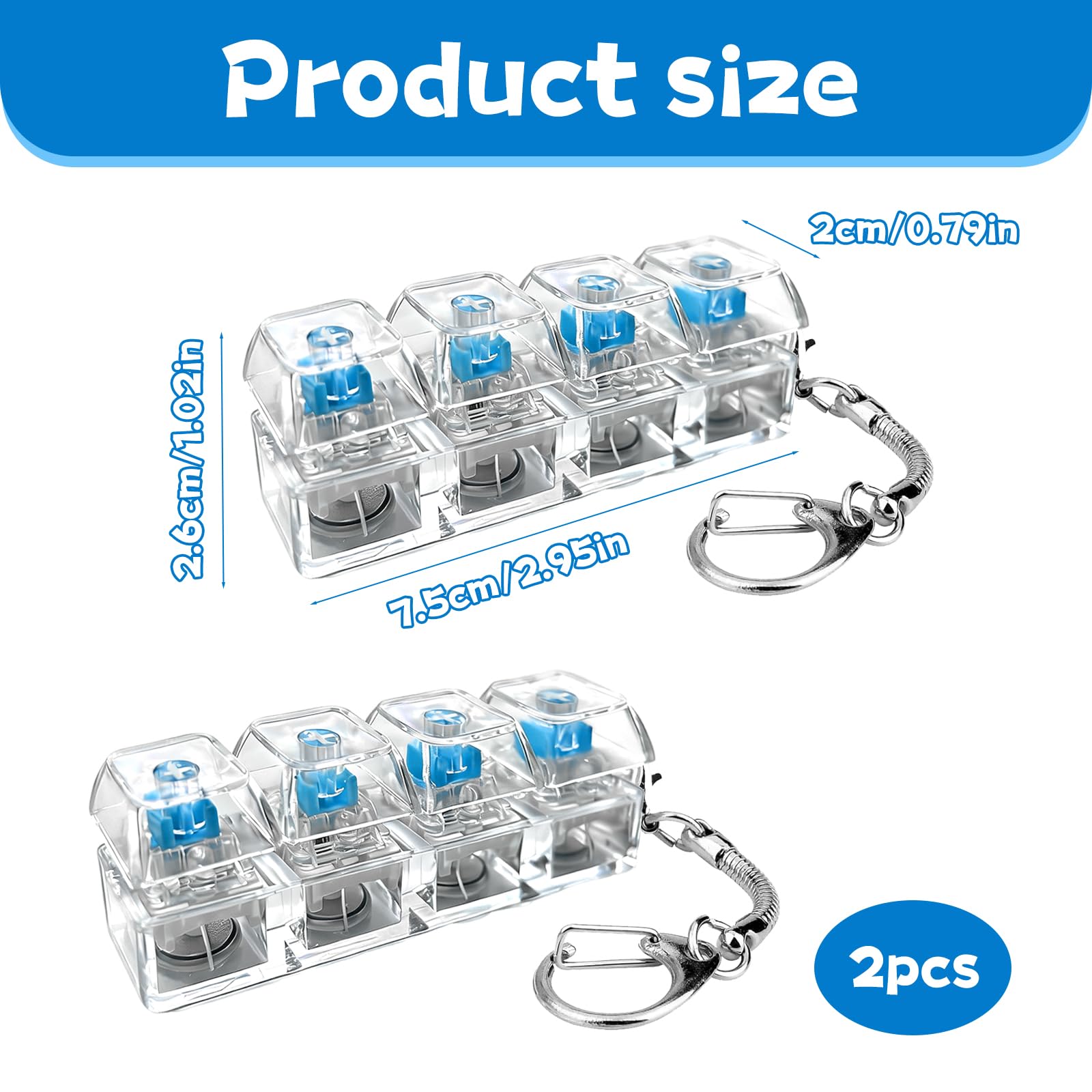 Lot De 2 Porte-clés Fidget Clavier – 4 Touches Cliquables, Anti-stress, Portable, Discret – Pour Enfant, Adulte, étudiant