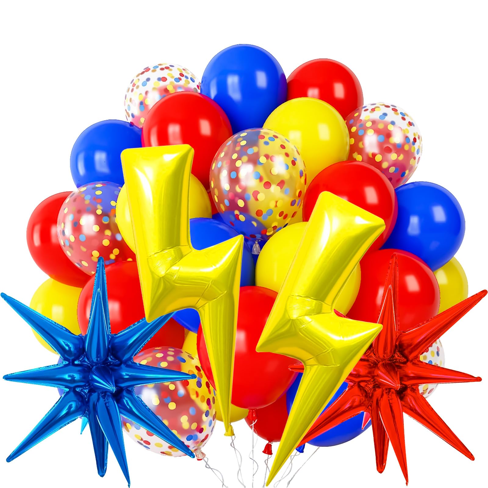 22 PCS Red Yellow Blue Balloons Set Cartoon Theme Red Blue Yellow Confetti Lightning Explosion Star Foil Balloon for Boy Girls Anime Themed Birthdays