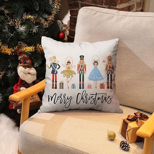 Miniatura 4 de Juego de 2 fundas de almohada de 18 x 18 pulgadas, diseño de cascanueces de Navidad, decoración navideña de invierno, vacaciones, decoración para
