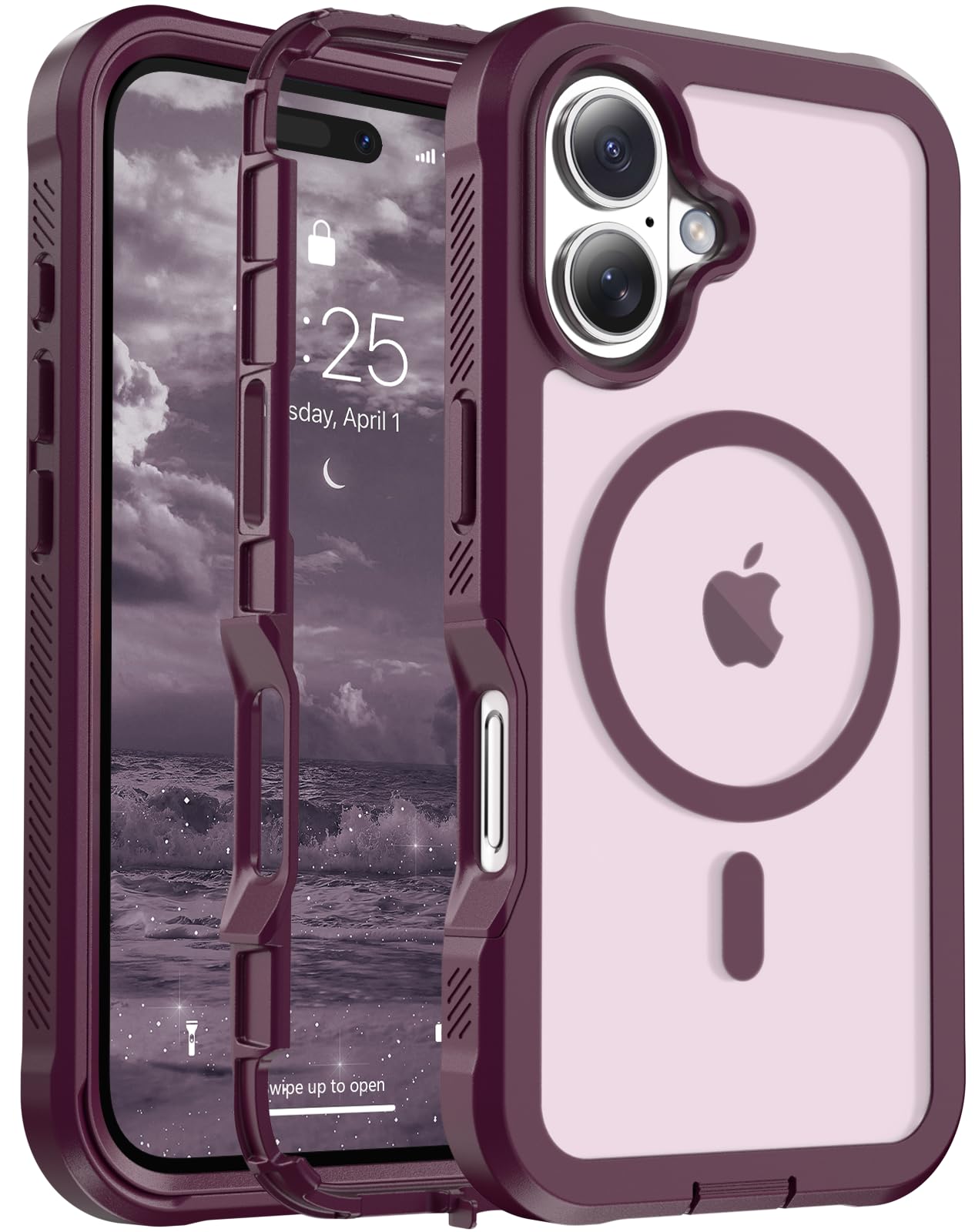 jaroco Magnetic for iPhone 16 Case Heavy Duty Protection Wine Red