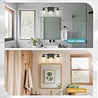 Vista 5 de DORESshop 17 Inch Bathroom Light Fixtures, 3-Light Black Bathroom Lighting Fixtures Over Mirror with Clear Glass Shade, Vanity Lights for Bathroom
