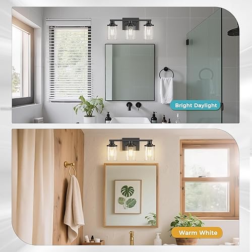 Miniatura 4 de DORESshop Lámparas de baño de 17 pulgadas, 3 luces negras para espejo con pantalla de vidrio transparente, luces de tocador para baño, sala de