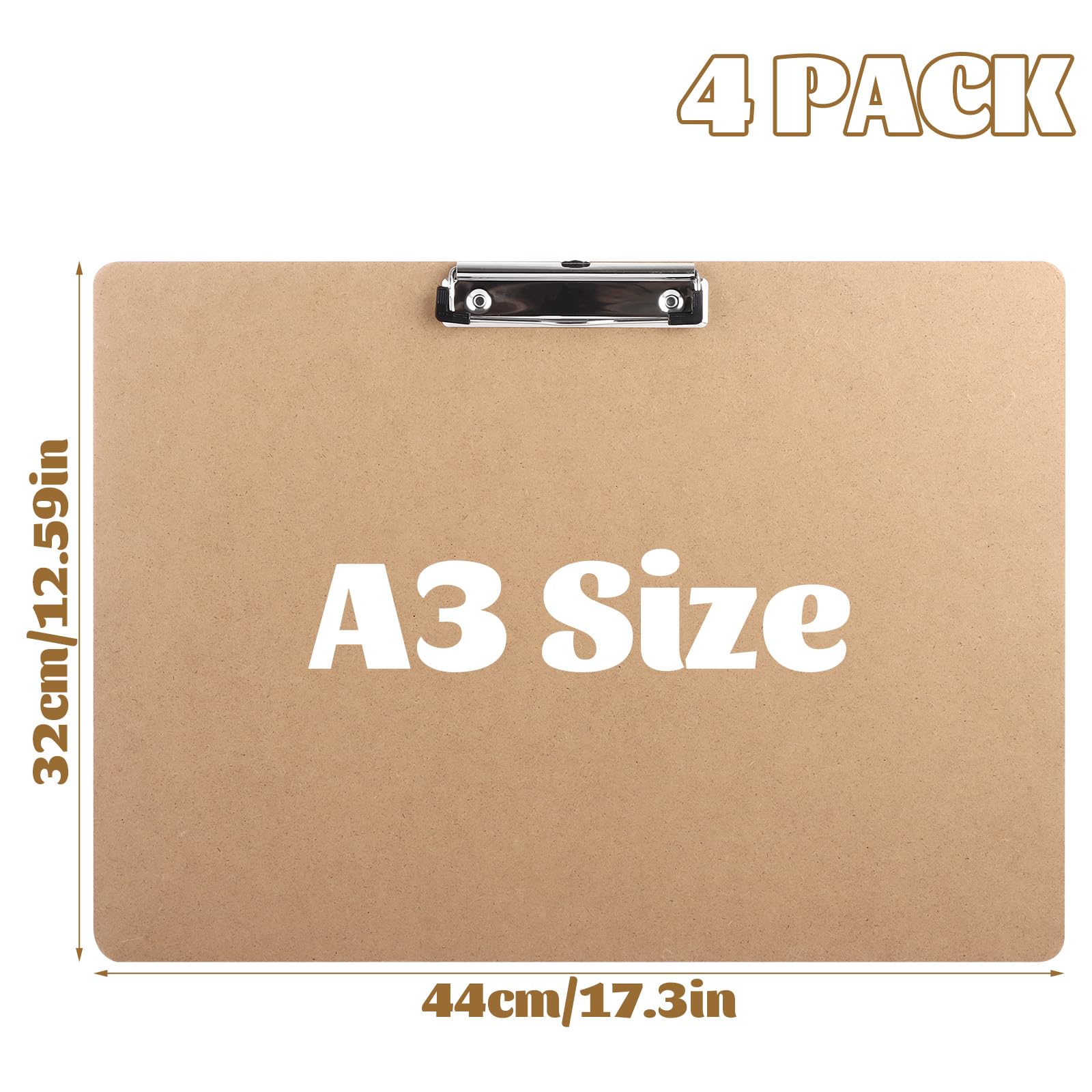 CYEER A3 Clipboard Set of 4, Extra Large MDF Wooden Clipboard A3, Horizontal Clip Board with Low Profile Clip for School, Office - Image 2