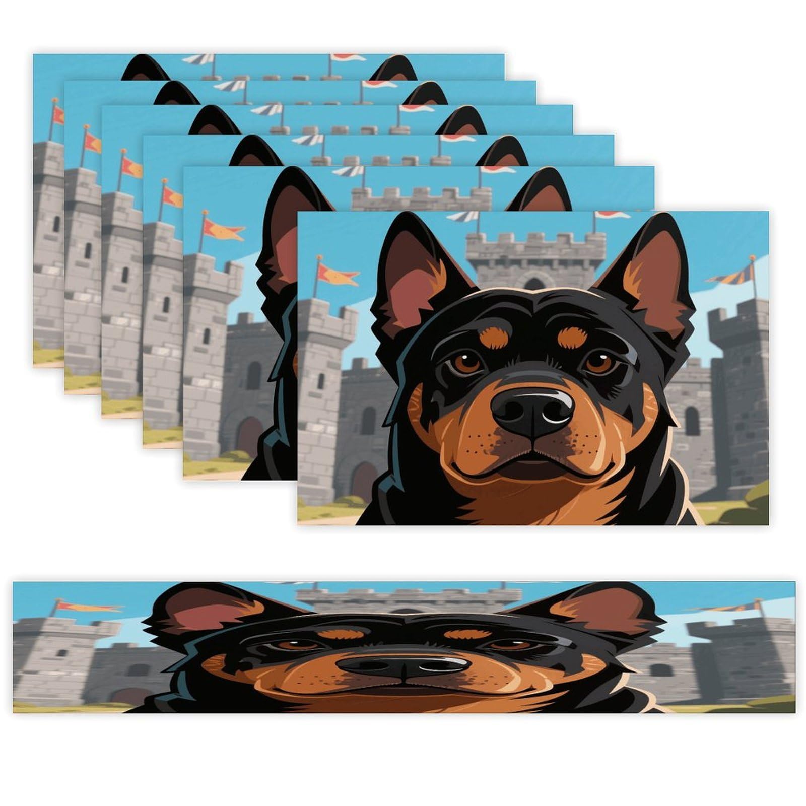 Rottweiler Table Runner and Placemats Set of 7 Linen Table Mat Non-Slip Place Mats Washable Placemat Heat Resistant Place Mat with Table Runner for Party Dining Decor