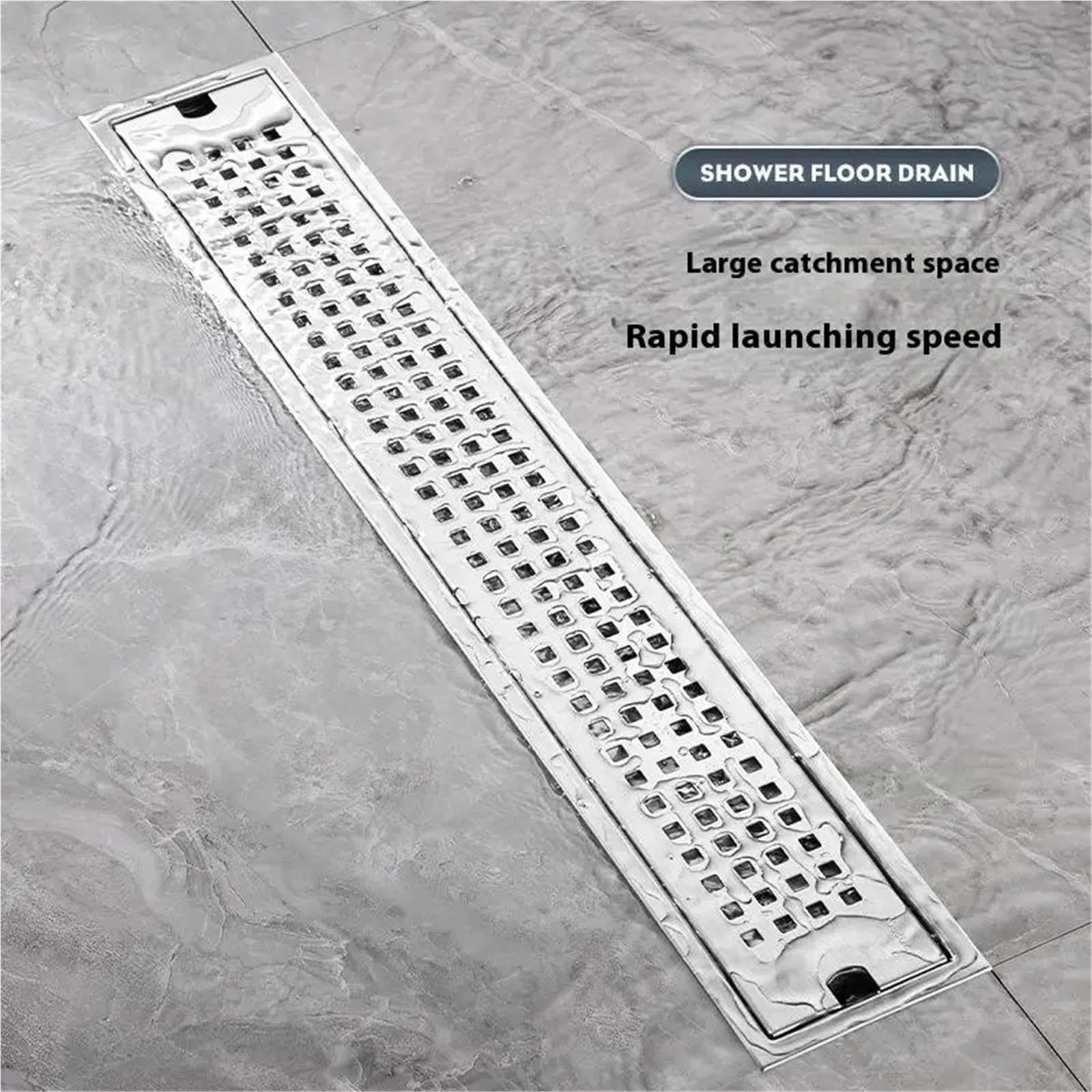 Desague Ducha Drenaje de Piso Largo Cuadrado Acero Inoxidable, alcantarillado baño, Drenaje Rectangular Gran Desplazamiento