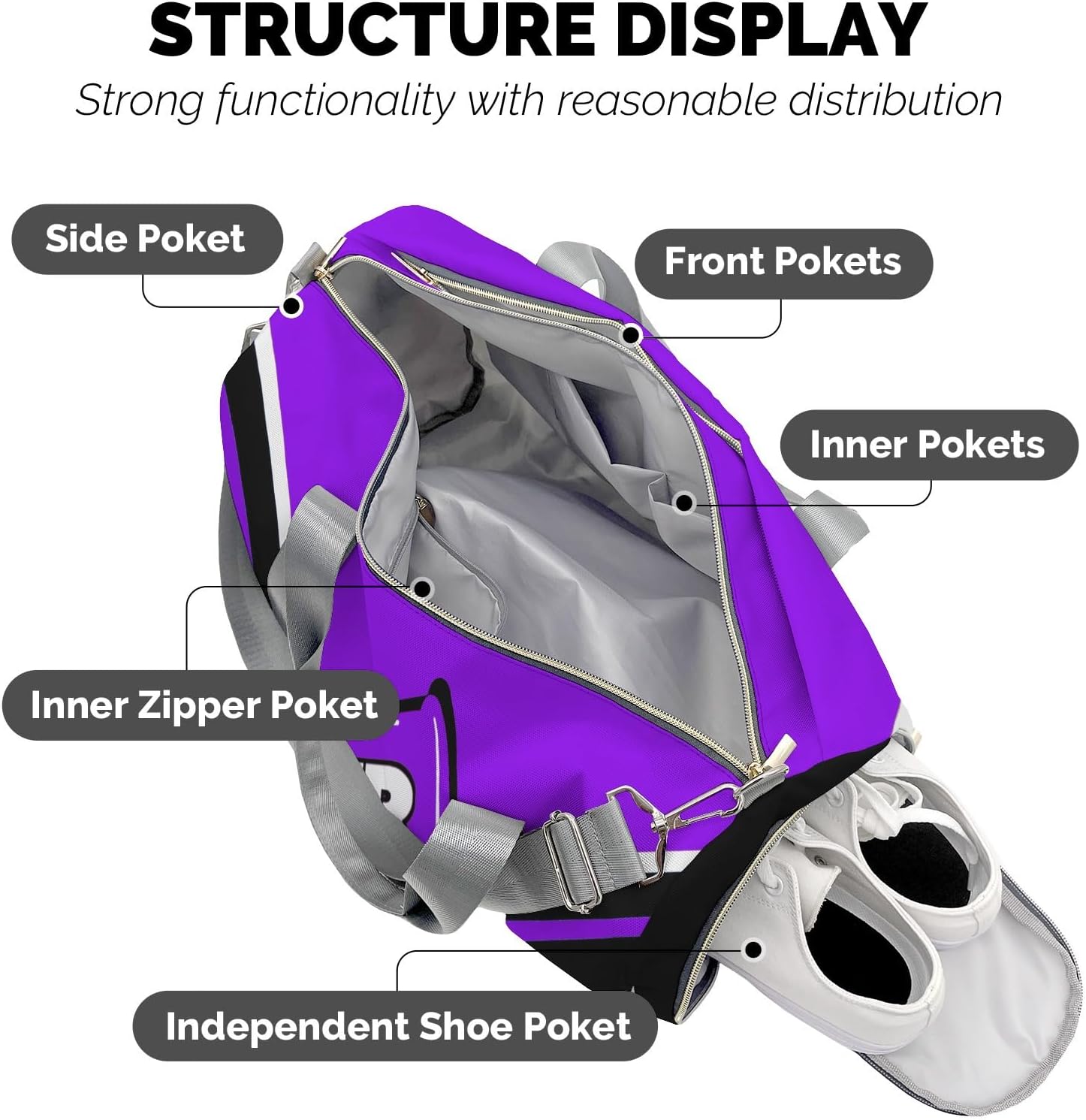 Cheer Personalized Cheerleader Duffel Bags,Customized Lightweight Sports Gym Bag for Men Women, Purple Ballet Training Travel with Shoe Compartments Small Sports Weekender Bag Sleepover Bag.