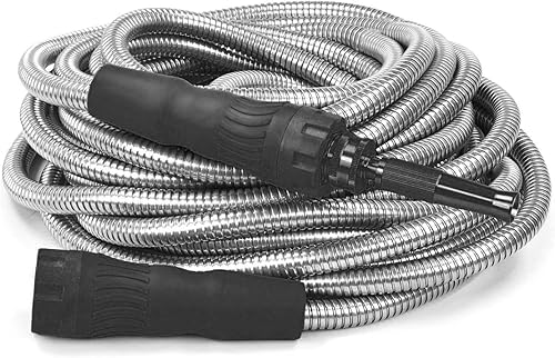Bernini Pro Series - Manguera de jardín de metal de 50 pies, manguera de jardín súper flexible, ligera, sin torceduras, resistente a pinchazos,