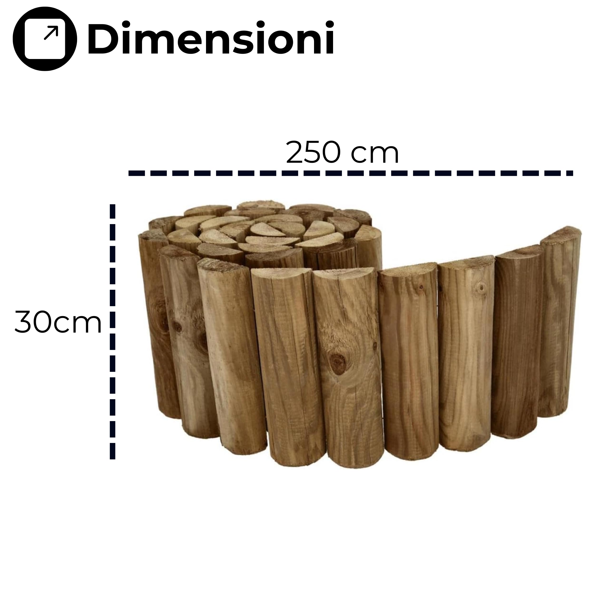 Recinzione in Legno Impregnato Rollborder Bordure con Certificazione PEFC Ideale per Recinzioni,Delimitazione per Aiuole,Prati,Giardino,Piante,Fiori Varie Dimensioni (6x250x30 cm)