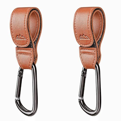 Ganchos para cochecito de bebé ganchos multiusos para colgar bolsas de pañales para compras bolsas de cuero vegano de alta calidad 2 unidades marrón Ganchos para cochecito de bebé ganchos multiusos para colgar bolsas de pañales para compras bolsas de cuero vegano de alta calidad 2 unidades marrón