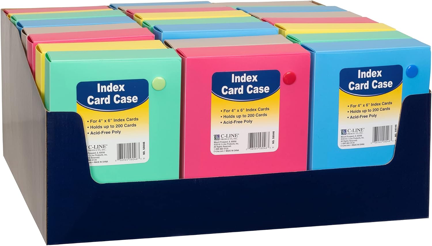 C-Line 58046 Index Card Case, Holds 200 4 x 6 Cards, Polypropylene, 1 Assorted Color