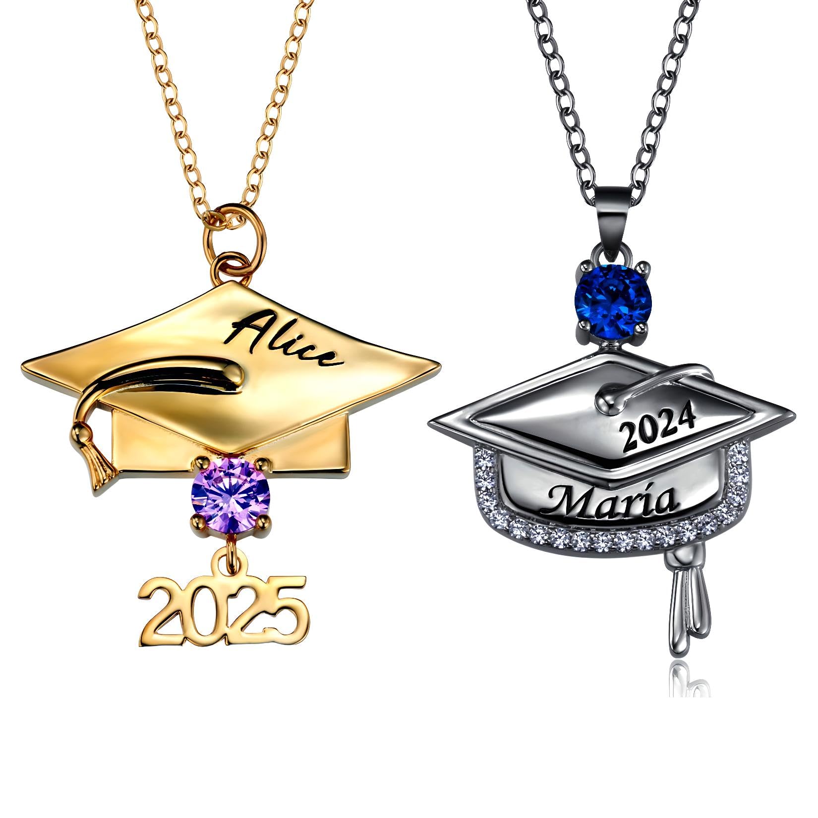 Custom Name Graduation Cap Necklace for Her Graduate Personalized Engraved Class of 2025 Graduation Pendant College Graduation Gifts for Him Women