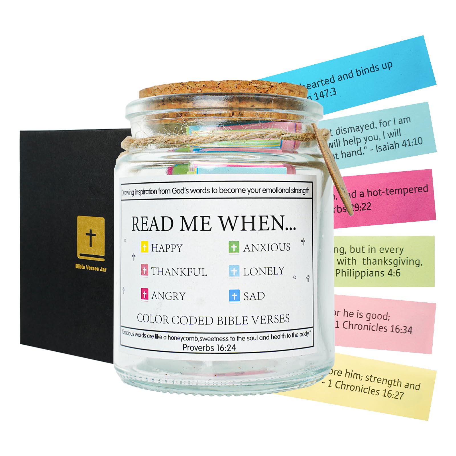 Bible Verse Jar, Christian Gifts for Women Men, Read Me When Bible Verses in A Jar for Emotions and Feelings, Glass Prayer Scriptures, Religious Gifts for Women