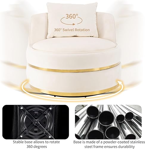 Miniatura 6 de Harper & Bright Designs Silla giratoria de 360 grados, moderna silla tapizada de terciopelo, silla suave con cojín de asiento para sala de estar,
