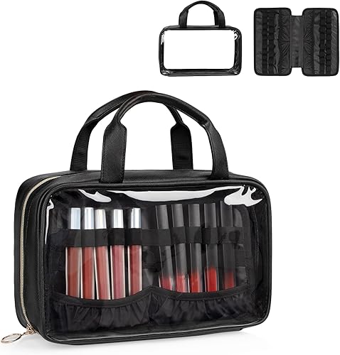 CUBETASTIC Organizador de lápiz labial, bolsa de maquillaje transparente con tabla de almacenamiento de lápiz labial extraíble, funda de brillo de