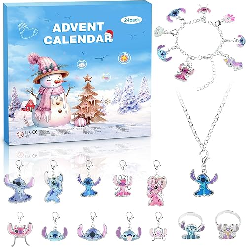 Calendario de Adviento 2025, pulsera con dije de Navidad de 24 días para niñas y niños, calendario de cuenta regresiva con kit de fabricación de Azul
