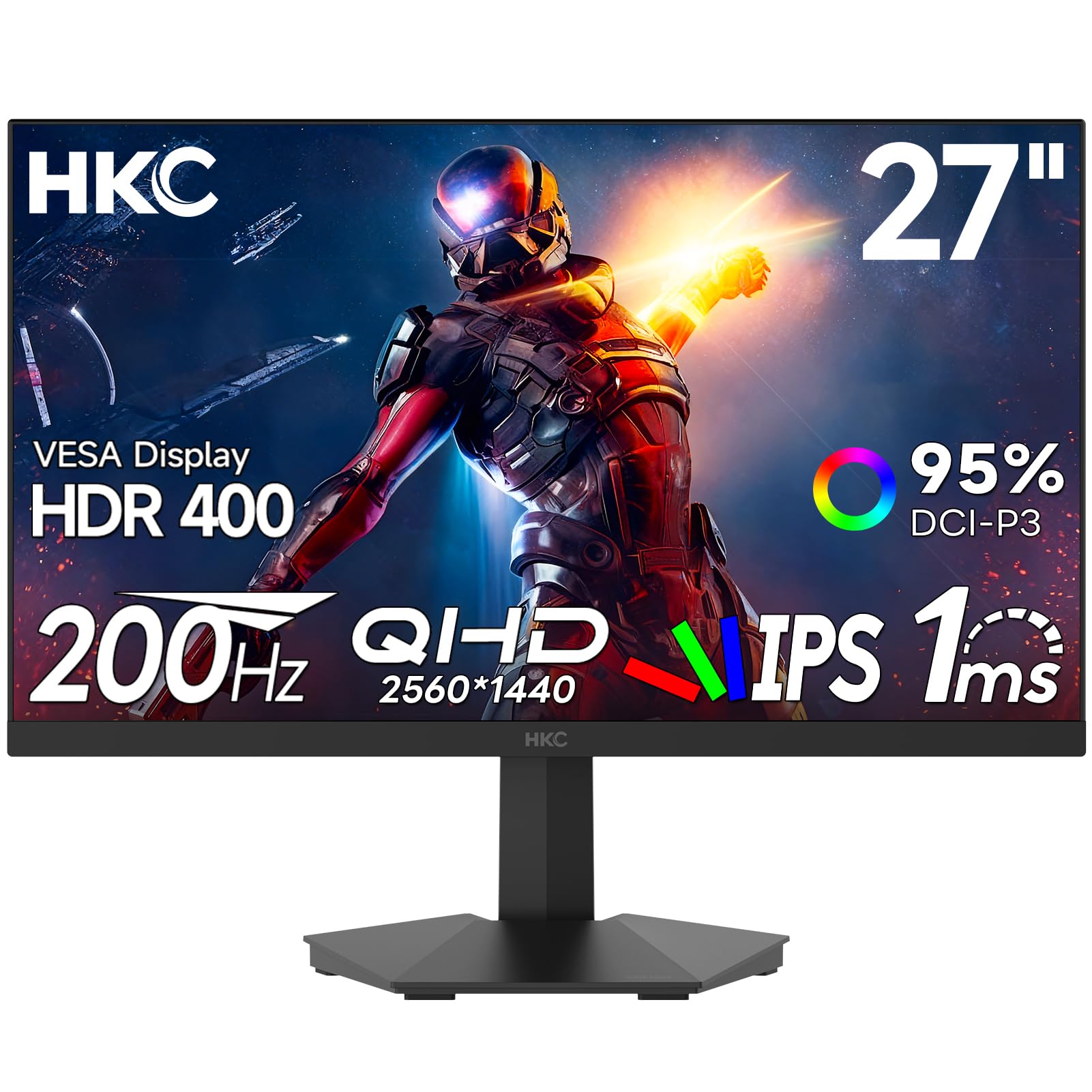 Hkc Clara/Claras/Oscuras Monitor Qhd Gaming 27 Pulgadas 200Hz (Up To 220Hz), 2560×1440, 1 Ms (Mprt), Ips, 95% Dci-P3, Hdr400, Hdmi 2.0 & Dp 1.4, Vesa 100×100, Monitor Inclinable Para Pc, Ps5 Y Xbox