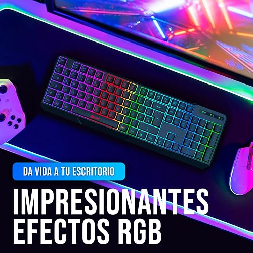 Miniatura 5 de KLIM Chroma Teclado inalámbrico español (España), teclado inalámbrico retroiluminado RGB, batería recargable, silencioso, resistente al agua, Plug &