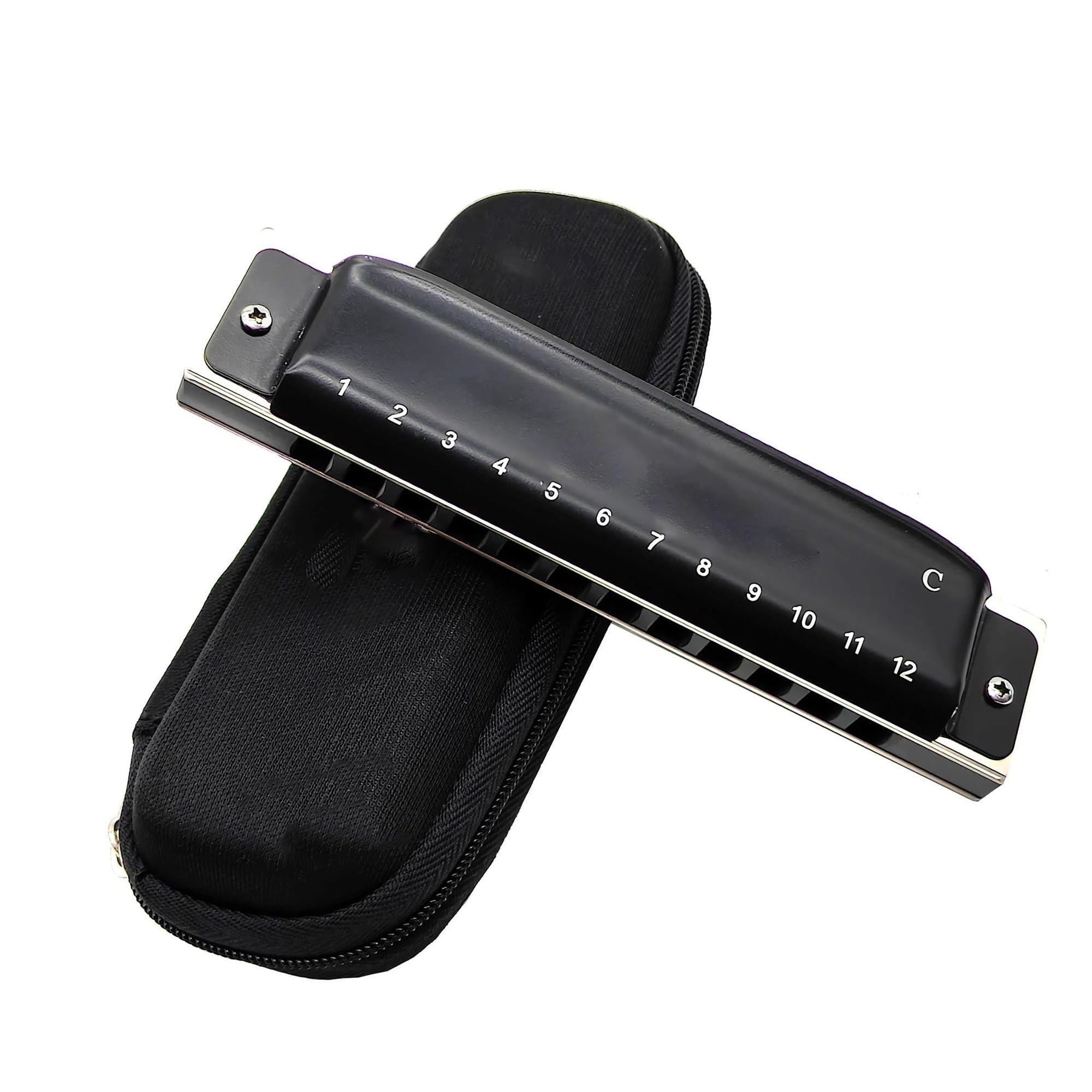 Harmónica Armónica profesional diatónica C de 12 agujeros | Armónica Diatónica profesional de 12 agujeros, llave C, peine de aluminio, órgano bucal(Black)