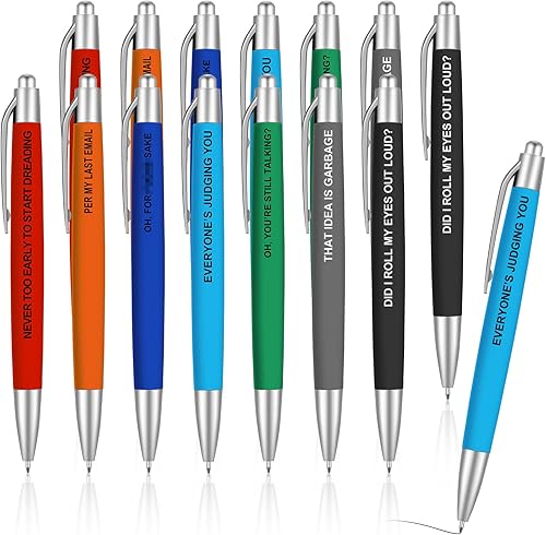 Snarky - Bolígrafos divertidos, insultantes, negativos, para oficina, tinta negra, de 0.039 in, retráctiles, para adultos, compañeros de trabajo,