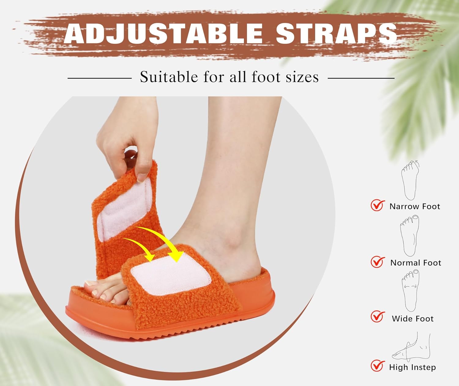 KuaiLu Cushion Slippers For Women with Orthotic Arch Support Wide Adjustable Open Toe Flatform Furry Fur Sandals Warm Teddy Fleece Recovery Slides Slip On House Shoes Indoor Outdoor, Orange US8 - Image 6