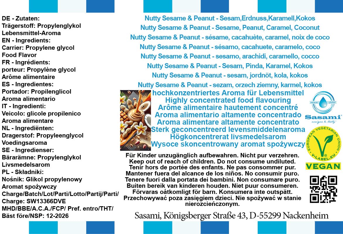 Nutty Sesame & Peanut - sezam, orzech ziemny, karmel, kokos Aromat Koncentrat - wegański - Sasami - 100ml