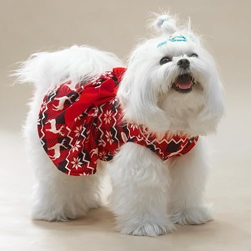 Miniatura 49 de PUPTECK Vestido de Navidad para perro, disfraz de cachorro, ropa para perros pequeños con falda de lazo, pijama Rojo (Navidad)