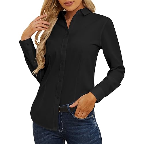 CUNLIN Womens Cotton Button Down Shirts for Women Fitted Long Sleeve Formal Dress Shirt Work Blouses Tops