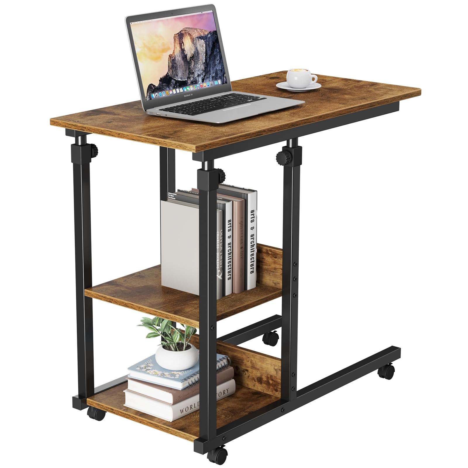 Dripex Mesa Auxiliar con Ruedas para Ordenador portátil, Altura Ajustable, de Madera, para sofá, mesita de Noche, Mesa de café, Dormitorio, salón, Retro