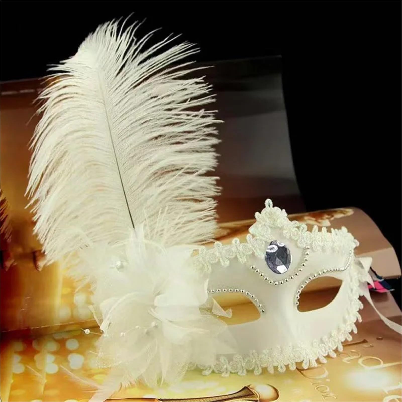 3PCS Feder Strass Frauen Maskerade Maske Spitze Blume Mode Halbe Gesicht Sexy Cosplay Party Prom Für Masquerade