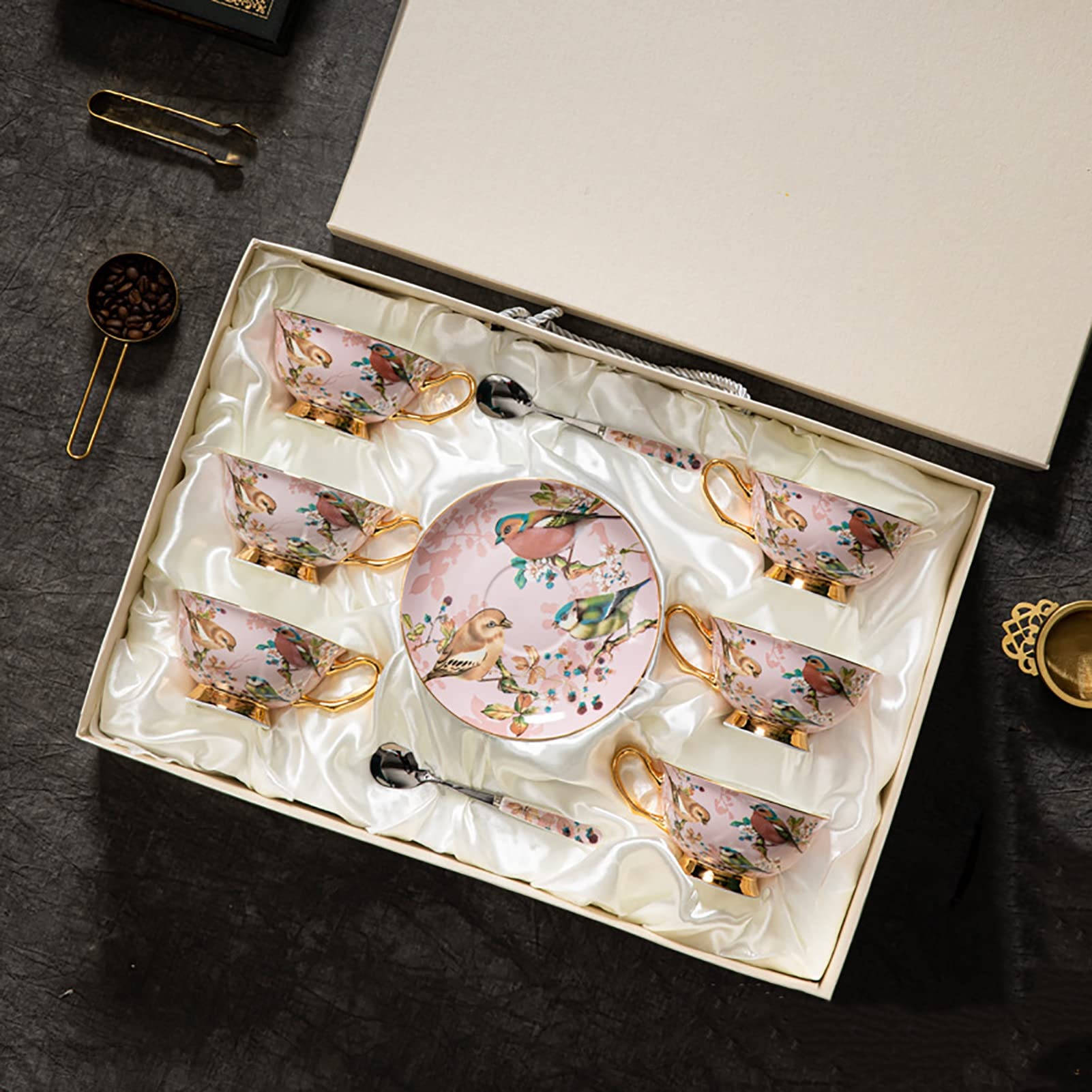 Sjdopulse E Sjdopuls Ceramic Tea Set, Vintag Beautiful Tea Set,Uropean Styl Coffe Cup Set Bon China Cup And Saucer For Hom Us Afternoon Tea Family Dinners