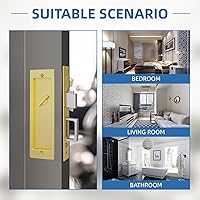 Vista 7 de Set de herrajes modernos para puerta de bolsillo - Cerradura de privacidad con tiradores empotrados y cierre suave, para puertas correderas de Oro