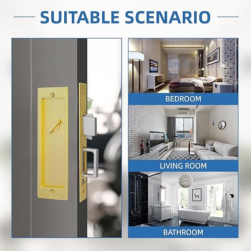 Miniatura 7 de Moderno juego de herrajes para puertas de bolsillo, cerradura de privacidad con tiradores de dedo y cierre suave, para puertas correderas de