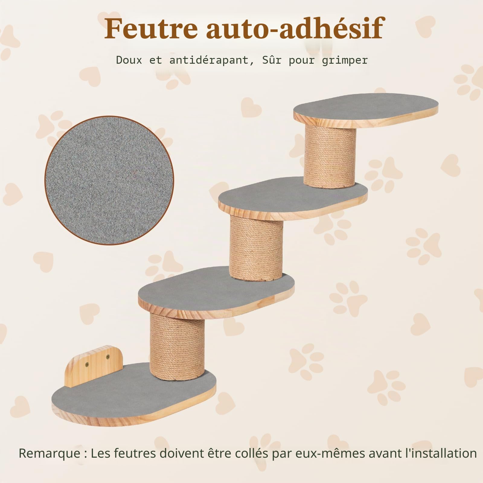 Todeco Mur d'escalade pour chat - Montage mural - Avec escalier et hamac pour chat - Mur d'escalade à quatre niveaux avec grattoir en jute pour chats et tapis antidérapant - Échelle 2 en 1 - Meuble