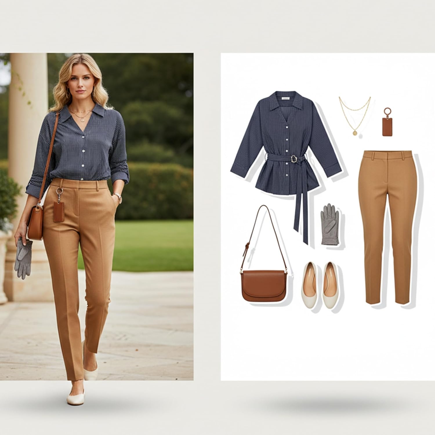 Women Business Casual Button Down Blouse Belted Peplum Shirt 3/4 Sleeve V Neck Collared Work Office Dressy Tops - Image 2