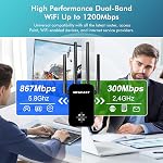 NEWFAST WiFi Extender Signal Booster,1200Mbps WiFi Extender up to 12880 sq.ft Coverage,Dual-Band Signal Booster for Home,Wireless Repeater Support Multiple Devices,4K Streaming,1-Tap Setup