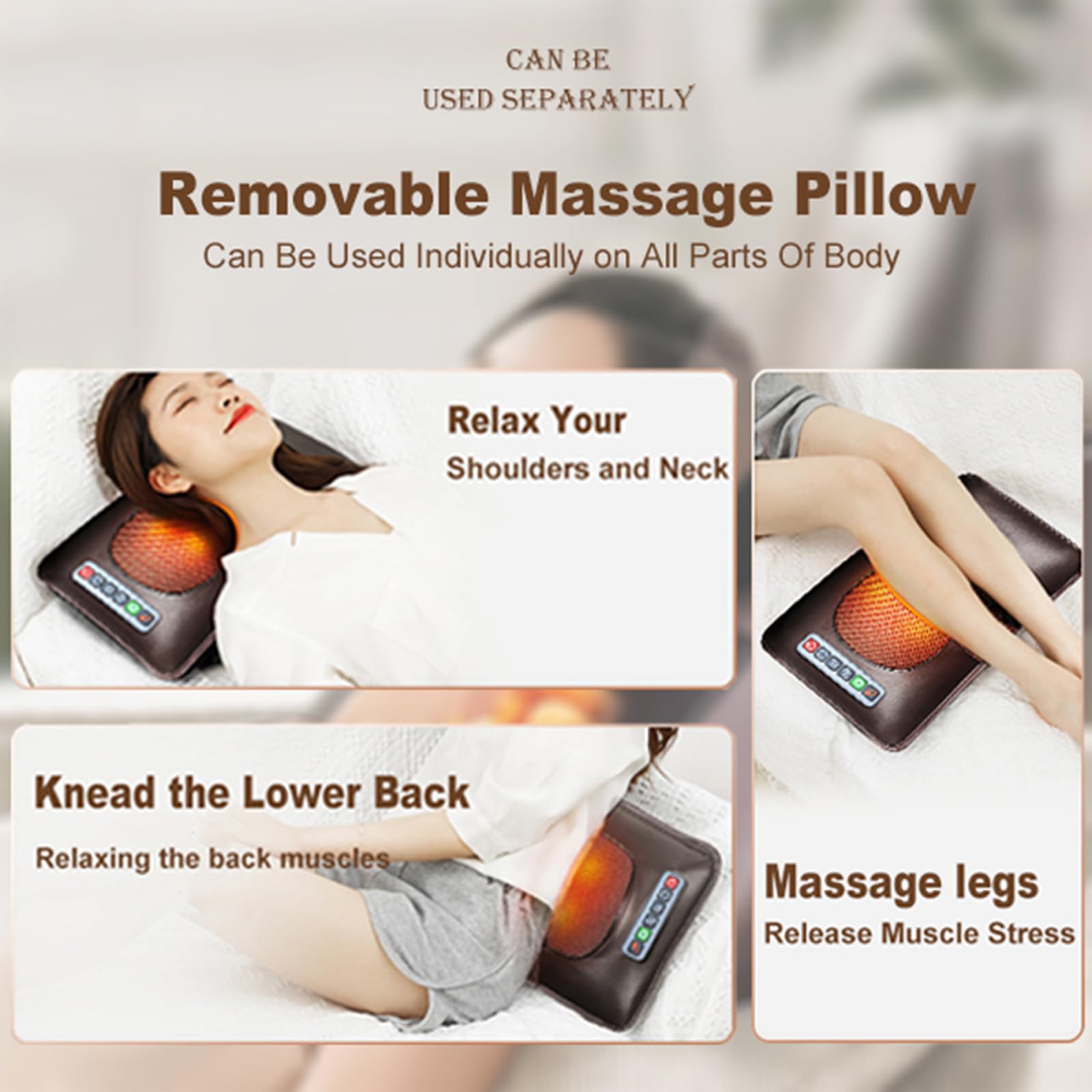 Ganzkörpermassagematte, Massagekissen mit Heizung, 9 Massagemodi und 9 Geschwindigkeitsmodi, mit abnehmbarer Nackenmassagekopfstütze und multifunktionalen Bein- und Fußmassagegeräten, Home Office