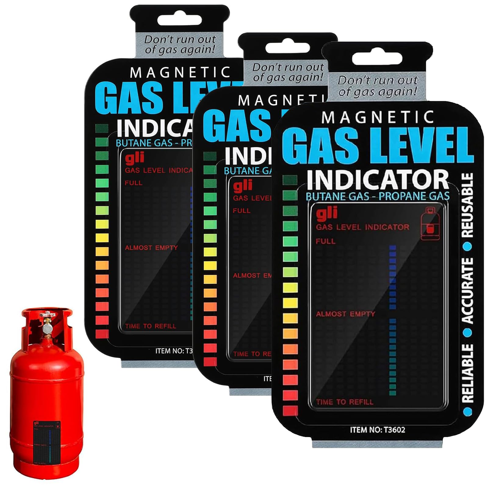 Set di 3 bombole di gas, indicatore di livello magnetico per bombole di gas propano e camper, misurazione precisa del livello del gas per barbecue e campeggio, 6,3 cm x 10 cm