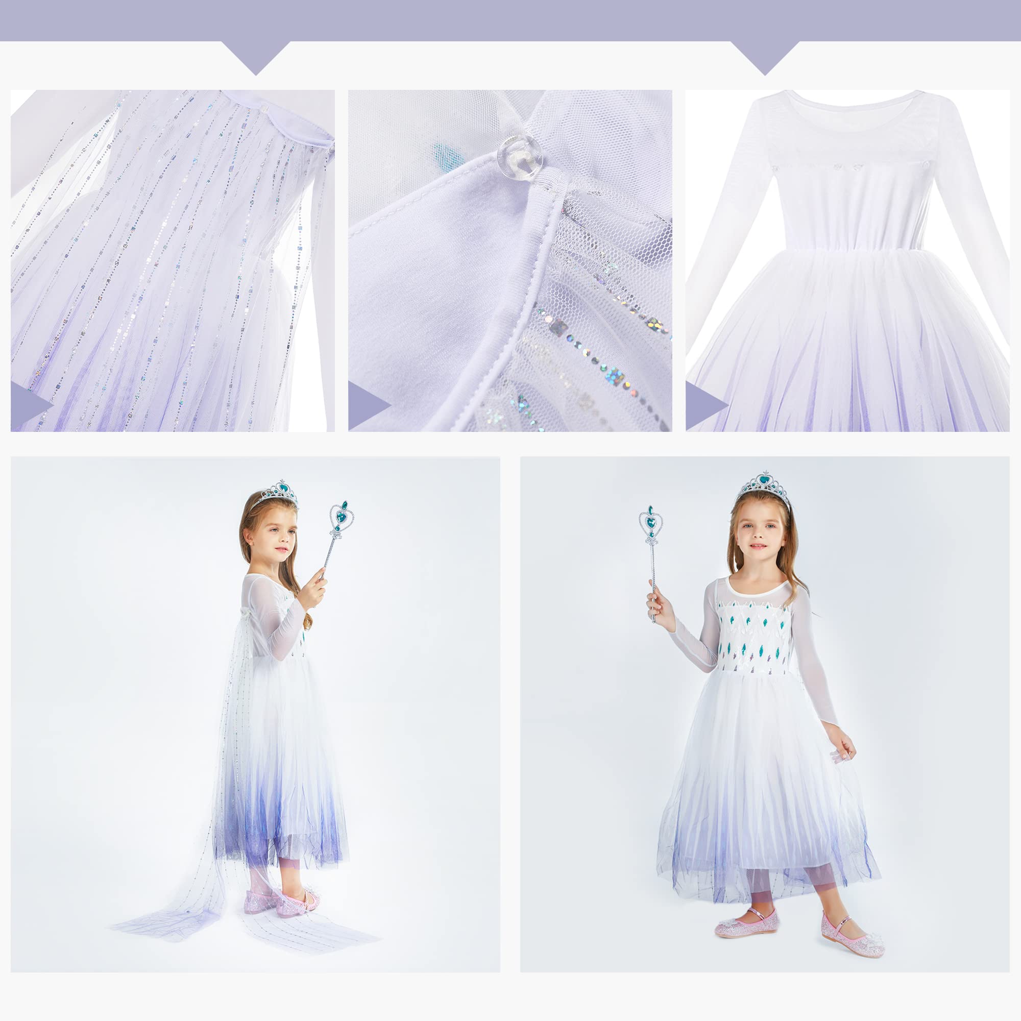 Foierp Elsa Dress up for Girls Frozen 2 Elsa Costume for Toddler Ice Snow Queen Fancy Dress for Kids with Accessories for Halloween Cosplay Christmas Party - Image 3