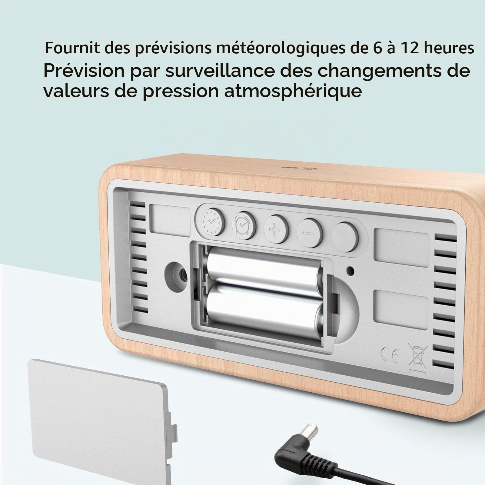 Greensen Horloge Météo en Bois avec Écran LCD Couleur, Réveil Numérique sans Fil, Capteur de Température et d'Humidité, Station Météo pour Intérieur