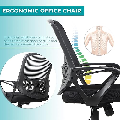 Miniatura 3 de Silla de oficina, silla ergonómica de escritorio para el hogar, silla de malla con respaldo medio, silla giratoria para computadora con soporte