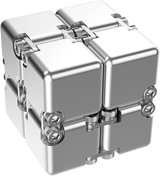 Infinity Cube, Magic Cube, 3D Puzzle, Infinity Fidget Cube, Game for Adults, Sturdy, Heavy, Stress-Relief Toy, Portable DIY Version, Silver