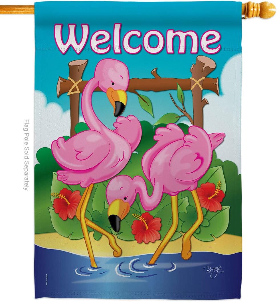 Breeze Decor BI-H-105029-IP Flamingos House Flag, 28" x 40", Multicolor