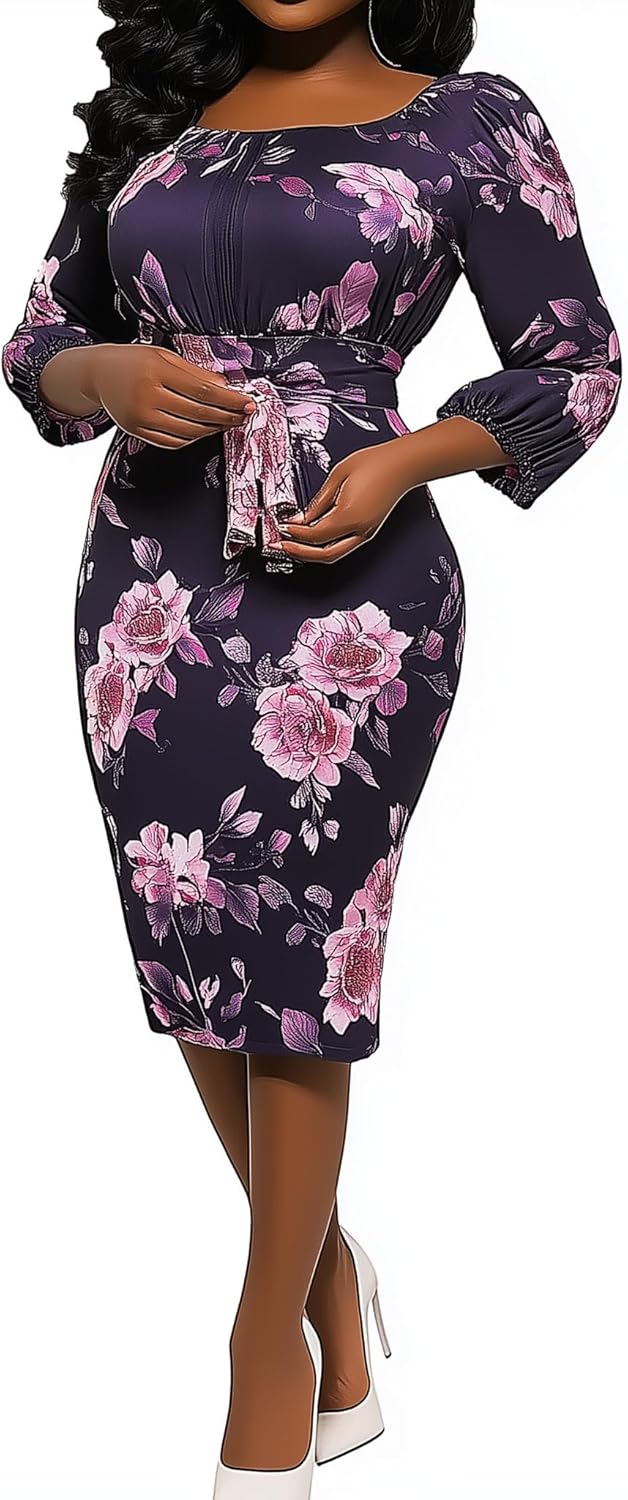 Xinlees Women's Elegant Dresses Sexy Bodycon Long Sleeve Pencil Business Dresses - Image 5