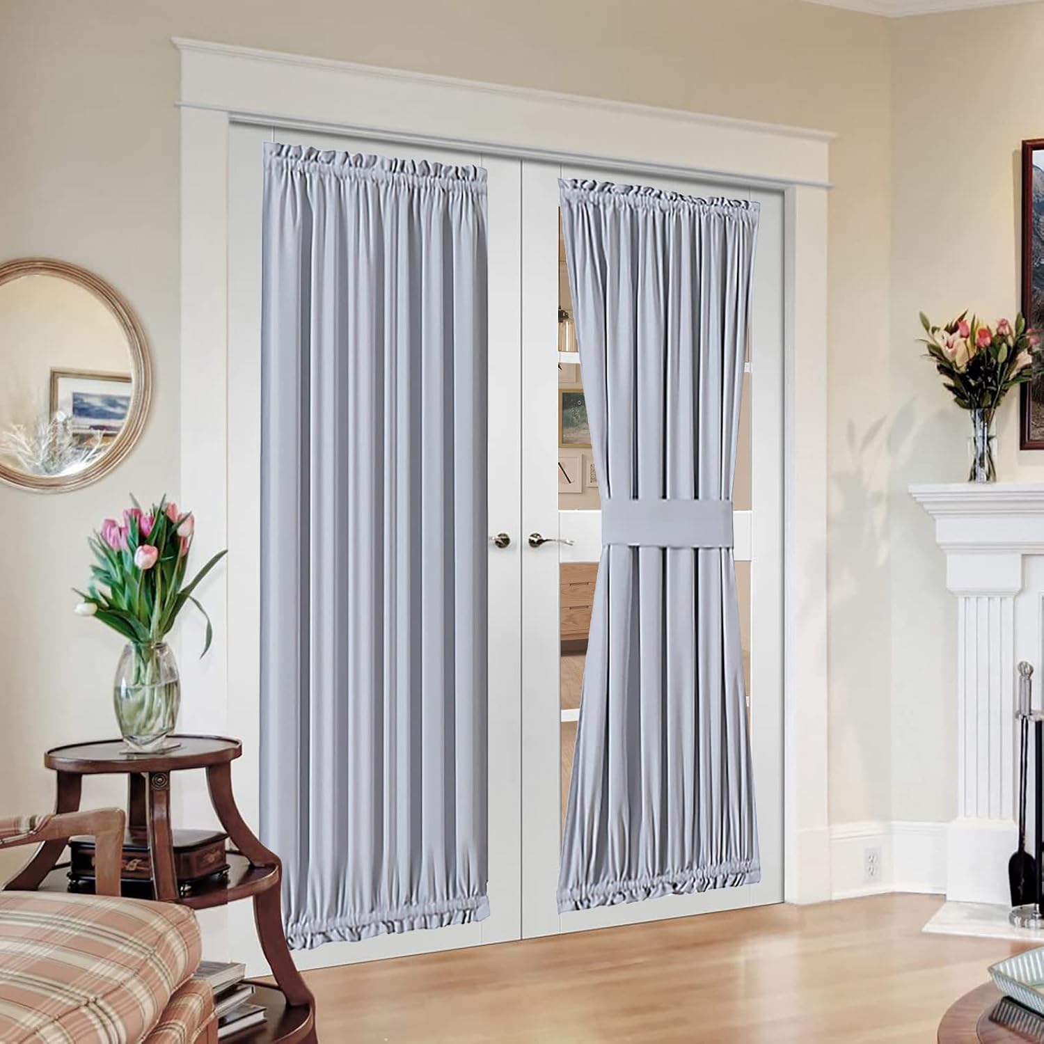 MIULEE Room Darkening Curtain Panel for French Door Light Blocking Patio Door Window Curtains Thermal Insulated Rod Pocket Blackout Drapes for Living Room Glass Door W 54 x L 72 Greyish White 1 Panel