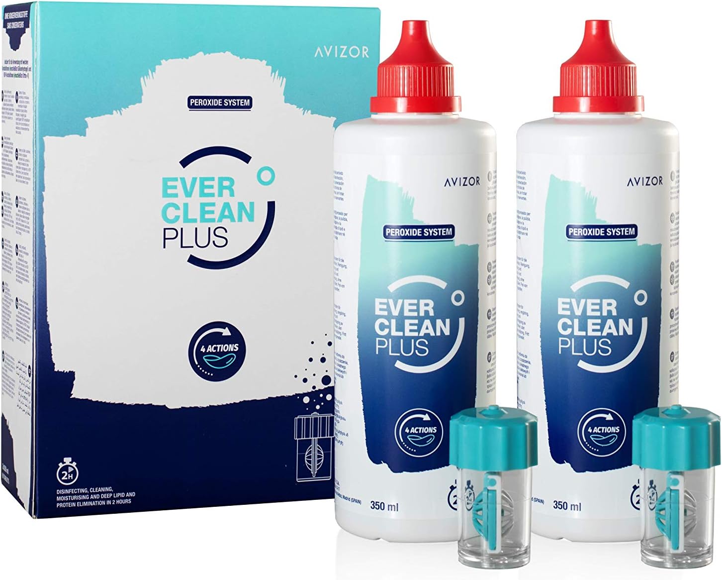 New Everclean Plus Cleaning and Disinfection Solution for All Contact Lenses 2X 350ml 3 Month Supply