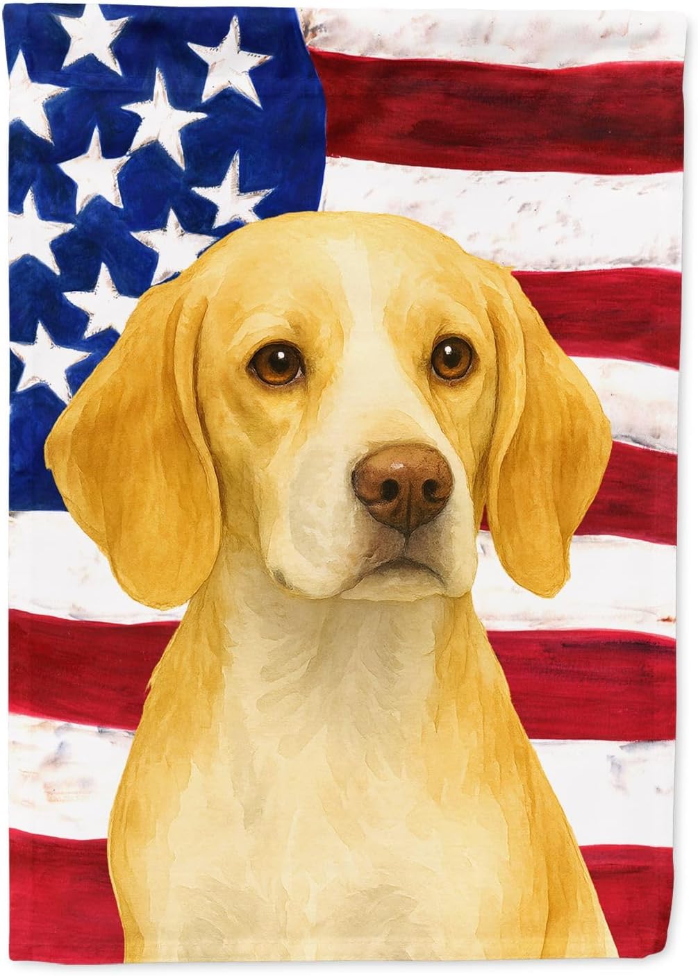 Caroline's Treasures Lemon and White Beagle American Flag House Flag Large Porch Sleeve Pole Decorative Outside Yard Banner Artwork Wall Hanging, Polyester, House Size, Multicolor