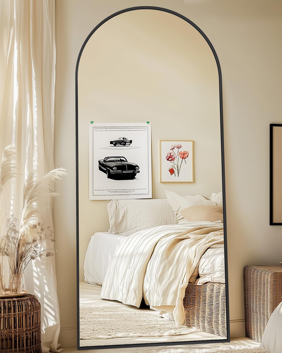 full-length floor mirror with stand, 71"x28" arched style full body standing mirror for bedroom, living room, gym, dorm - shatter-resistant & easy assembly, ( one in stock is gold)