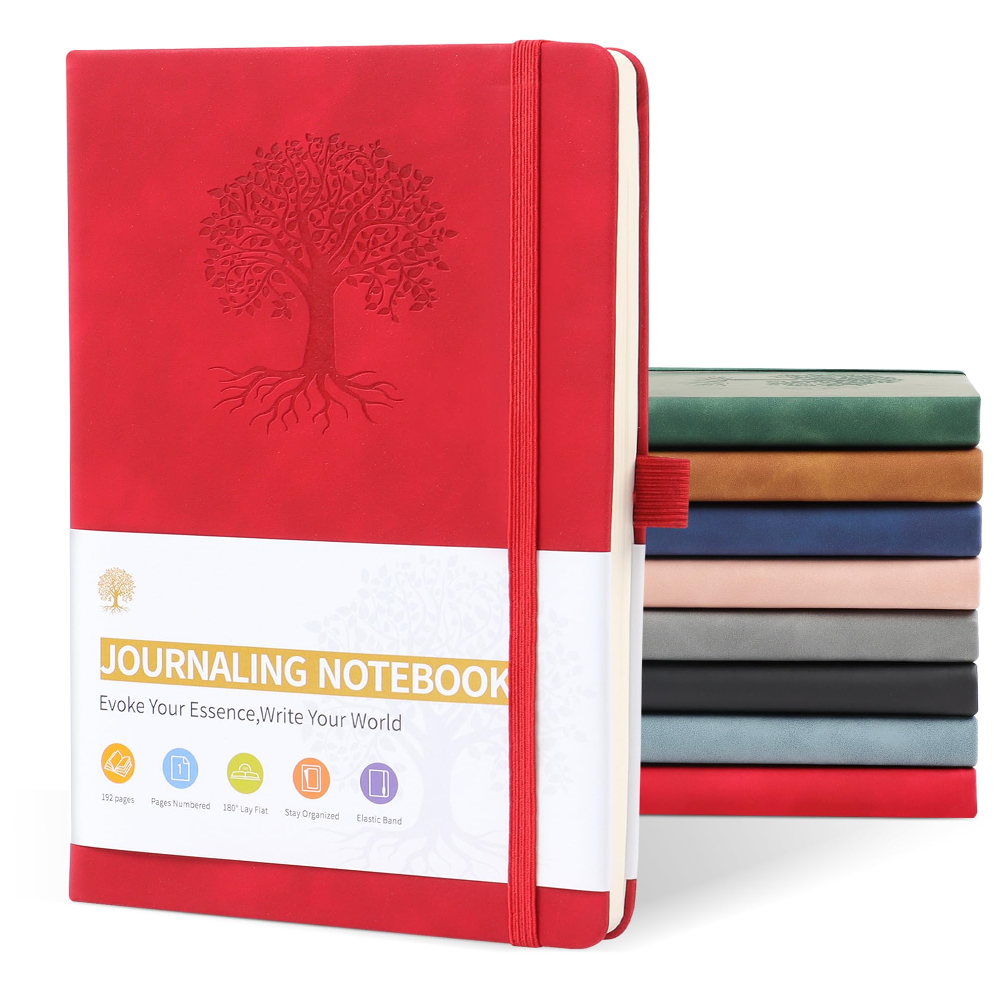 JUNART A5 Journal Notebooks for Women & Men with 192 Pages, Leather Hardcover Notebook for Personal Writing Study Office Travel Recording or Gifts(Red)