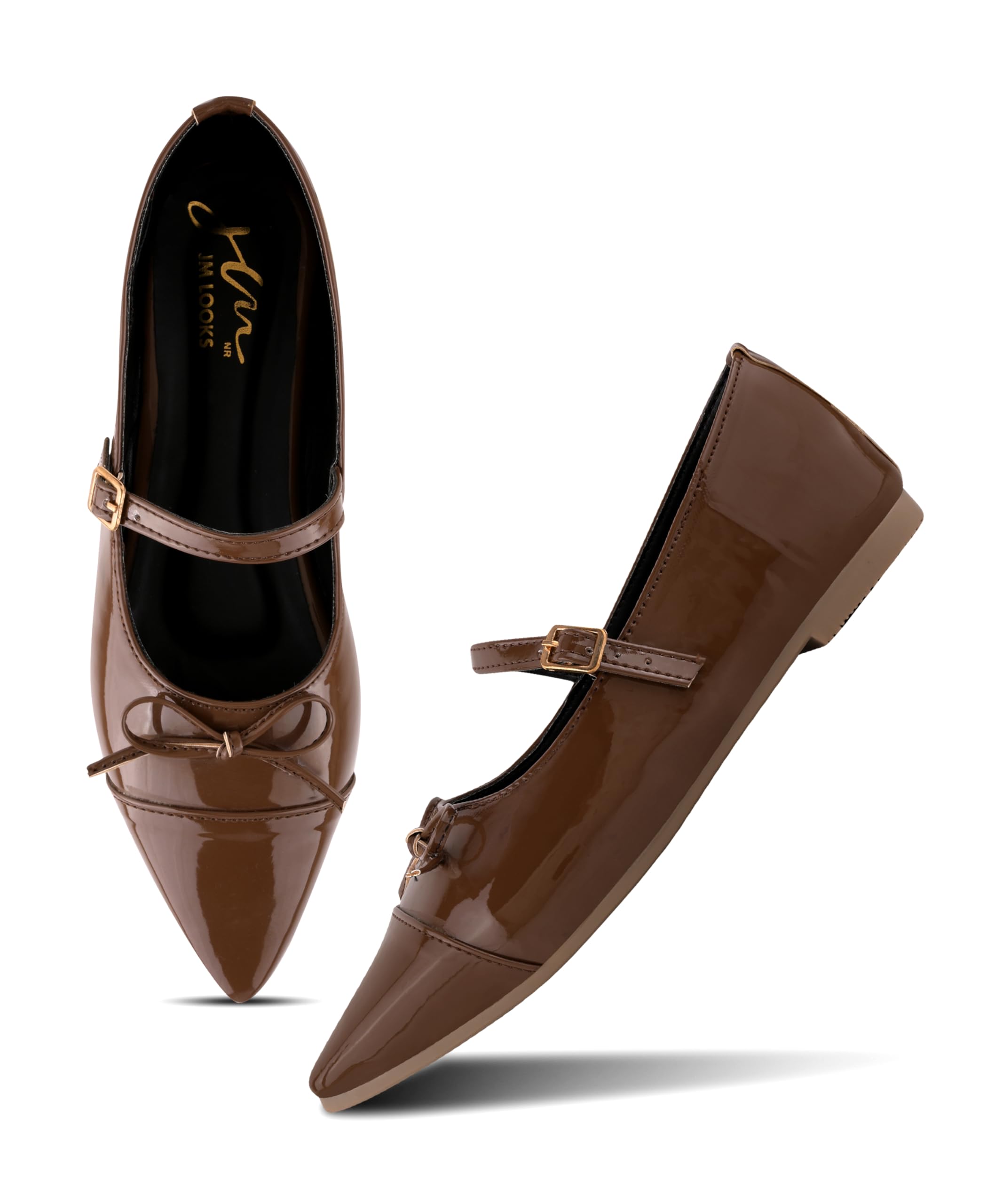Women's Classic Glossy Patent Mary Jane Flats with Adjustable Buckle Strap and Pointed Toe Design-image-44
